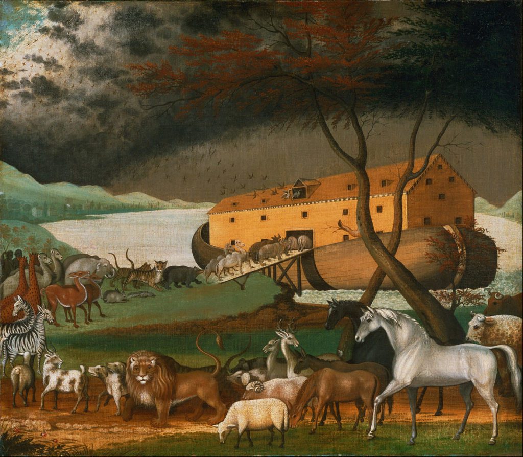 Animals lining up to enter Noah's ark