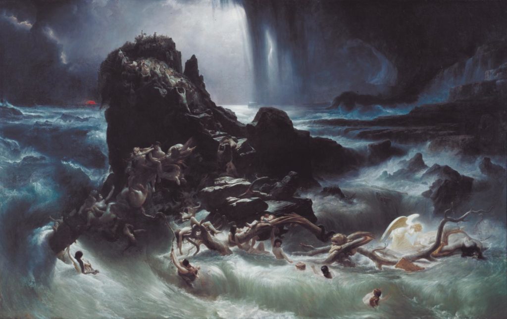 painting of deluge (flood), where humans are ravaged by the ferocious ocean waves