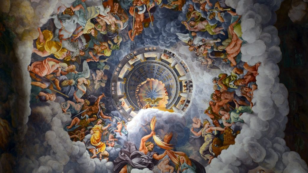Ceiling of the Room of the giants in Palazzo Te Mantua Large e1678664058511
