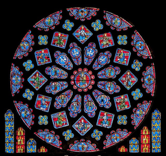 colourful rose window that looks like a lotus flower